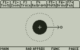 IMPACT89's target plane on the TI-89 Titanium: the Earth, its capture circle and the asteroid's aim point