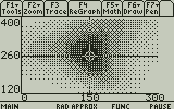 MARS89's porkchop plot on the TI-89 Titanium: launch day across, flight time up, the best transfer marked
