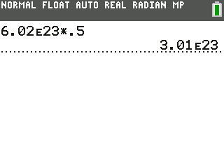 TI-84 Plus CE screen: Typed by hand, 1/6.02×10^23 is wrong without brackets; 1/6.02E23 is always right. EE keeps the number in one piece.
