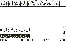 TI-89 Titanium screen: 8/3 is the exact area under x² from 0 to 2. ◆ ENTER gives 2.66667 if you need a decimal.